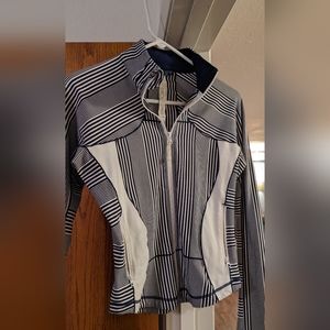 Lululemon Forme Striped Jacket Luon Fabric in White/Navy